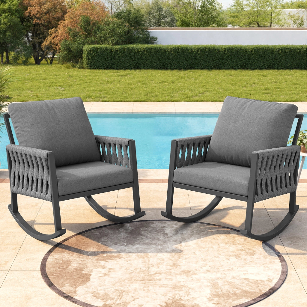 Sedia a Dondolo da Giardino con Cuscini ¨C MINIMAL ¨C Polyrattan, Metallo, Esterno