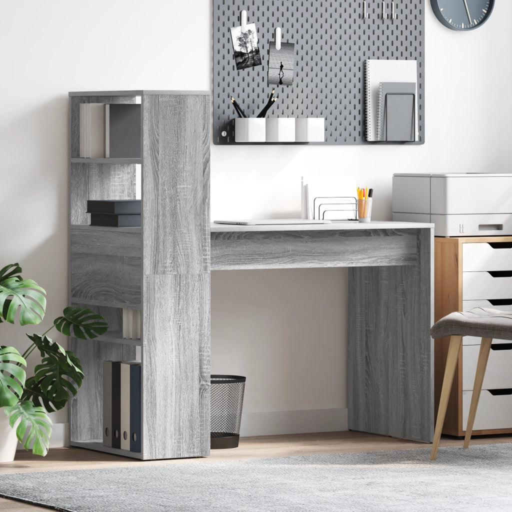 Scrivania con Spazio di Archiviazione Grigia Sonoma 113x54x120 cm Legno Ingegnerizzato
