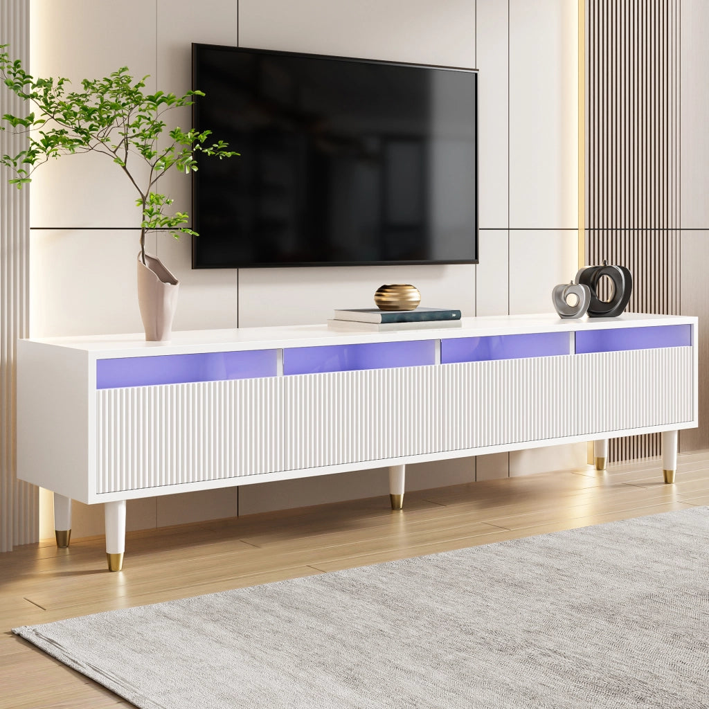 Mobile TV con 4 Cassetti e Passacavi per Soggiorno in MDF 178×35×45 cm Bianco