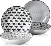Set di Ciotole in Porcellana per Zuppa - Stile Giapponese - Servizio Bianco e Nero - Ciotola per Zuppa 700ml - Ciotola per Ramen e Zuppa con Frullatore per Noodles e Snack - Dimensioni 21x21x45 cm