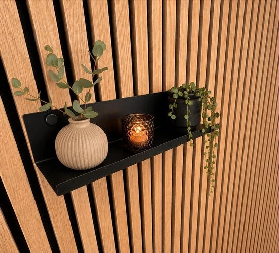 Pannello di supporto in metallo nero - 30,4 cm di larghezza - Installazione semplice senza perforazione - Adatto per pannelli acustici - Spazio di stoccaggio elegante - Pannello di supporto