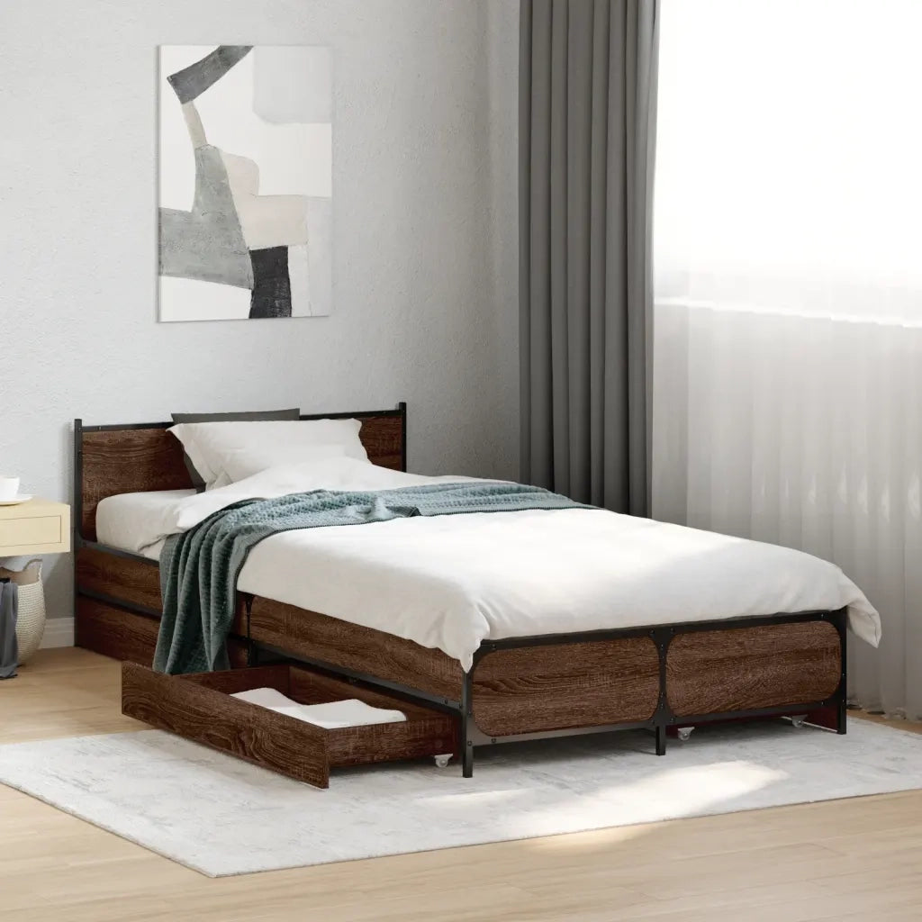 Letto singolo | Letto per adulti | Giroletto Cassetti Rovere Marrone 75x190 cm Legno Multistrato