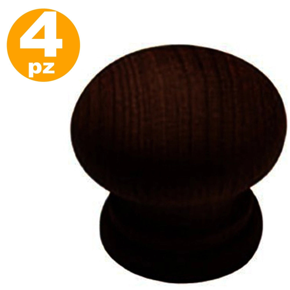 Trade Shop - Set 4 Pz. Pomelli 2.5 Cm Legno Scuro Mogano Per Cassetti Mobili -