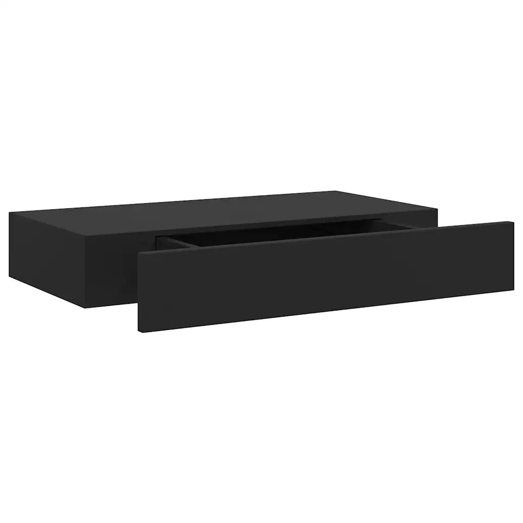 Mensola a Muro Galleggianti con Cassetto Nera 48x25x8 cm 288205