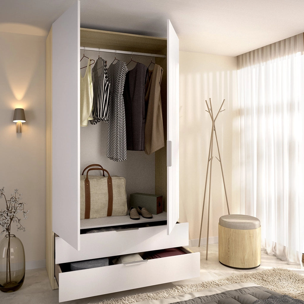Armadio Camera da Letto Montclare, Guardaroba 2 Ante Appendiabiti, 51x204h cm Bianco