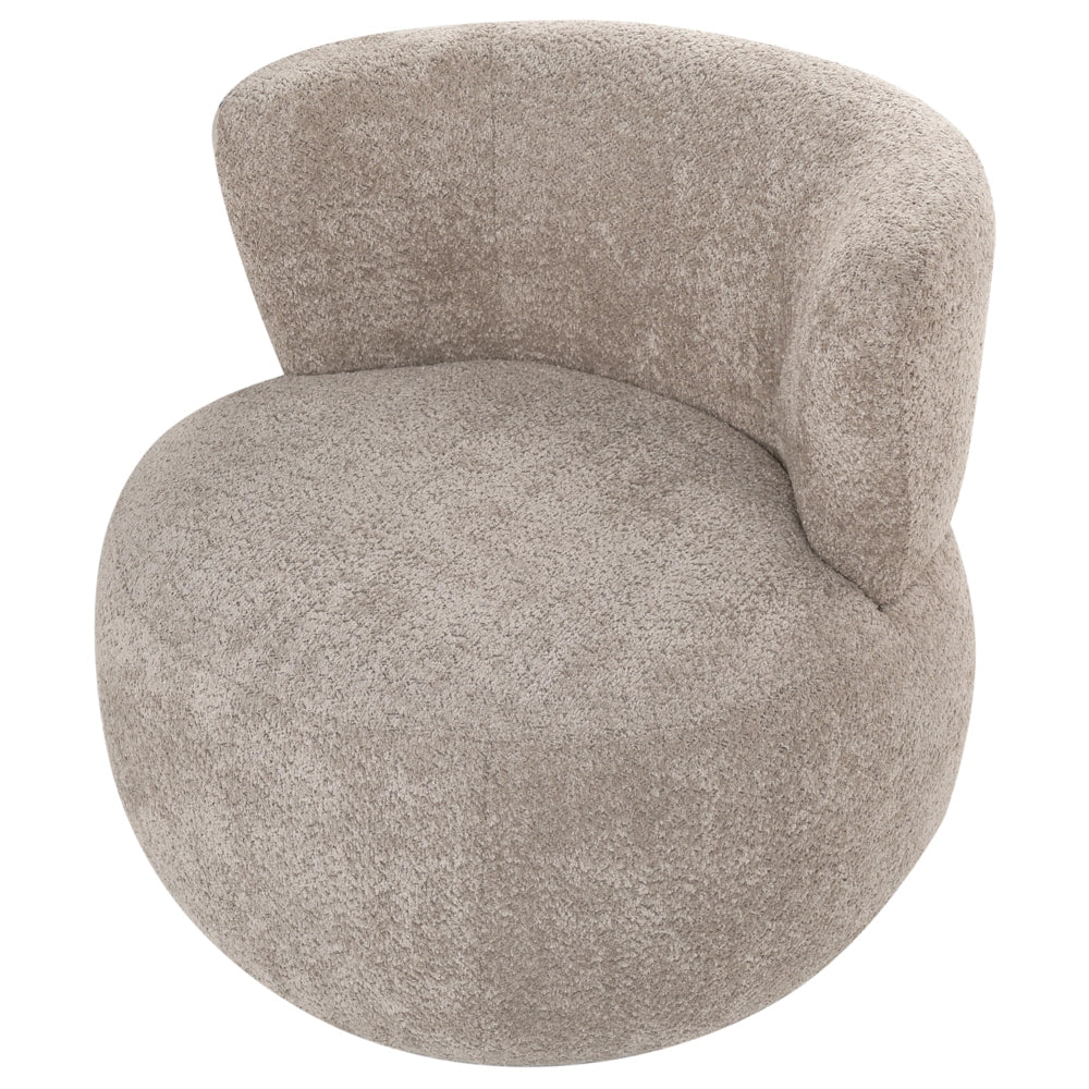 Comoda poltrona tortora rivestita in ciniglia di poliestere moderna comoda senza braccioli con schienale ricurvo in stile scandinavo