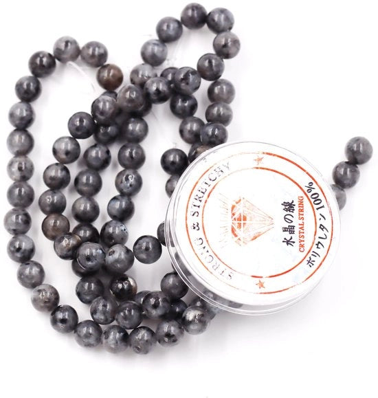 Kralen con cordone per la creazione di accessori DIY, pietre per collane energetiche 4mm = 180 pezzi e 1 rotolo di corda in larvikiet nero 4mm