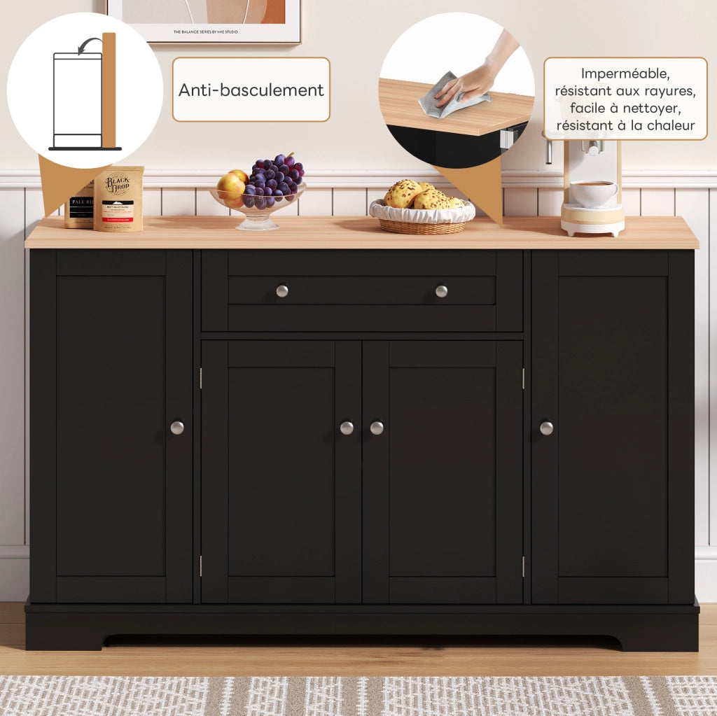 Sideboard cucina 138 cm con cassetto; ripiani regolabili in MDF nero