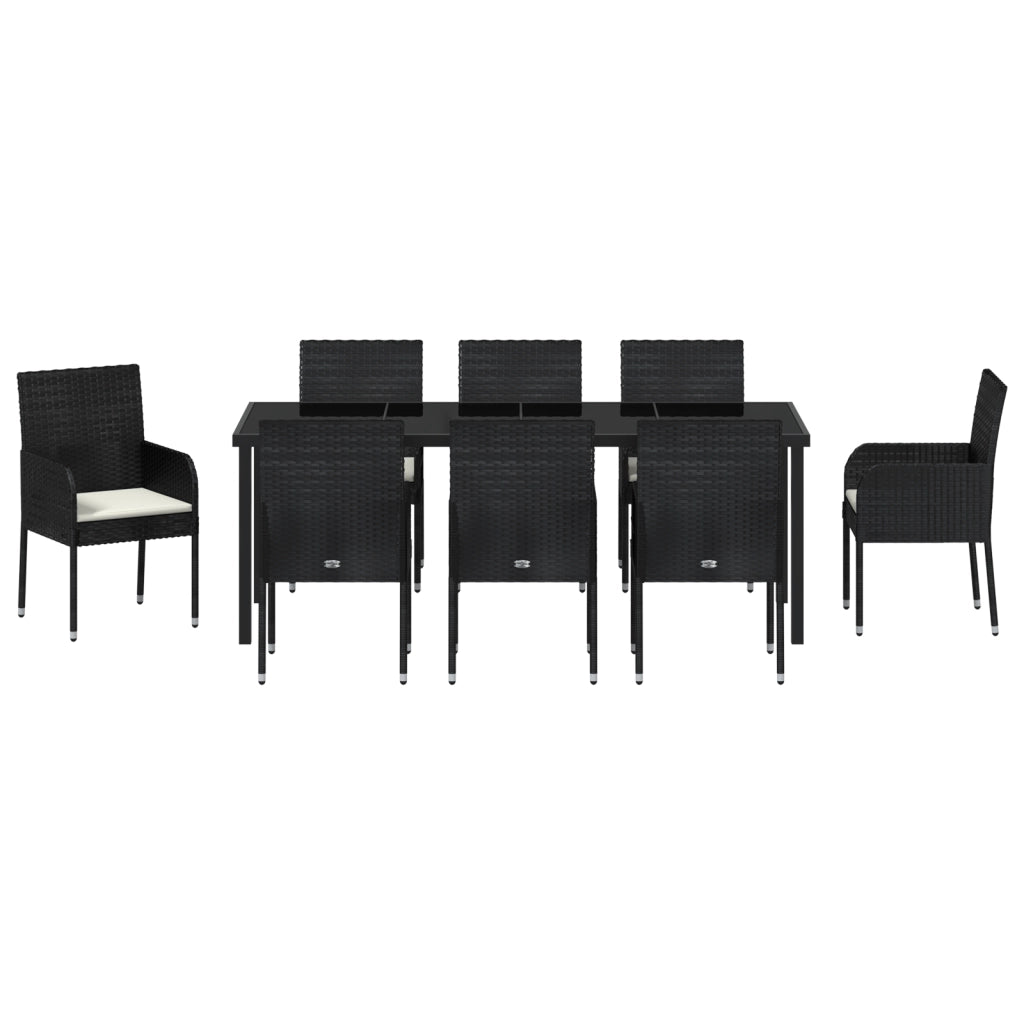 Set da pranzo da giardino in 9 pezzi con cuscini Nero Polyrattan