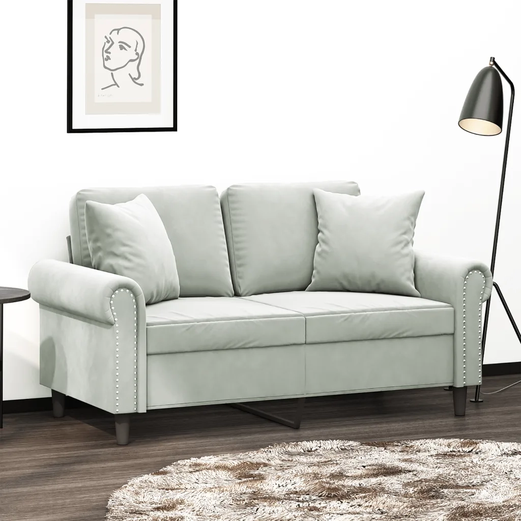 Divano a 2 Posti con Cuscini-Sofa 2 Posti con Cuscini Grigio Chiaro 120 cm in Velluto 653889