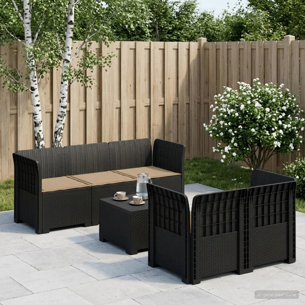 Divano da Giardino 5 Posti con Cuscini Stile Rattan PP 3443892