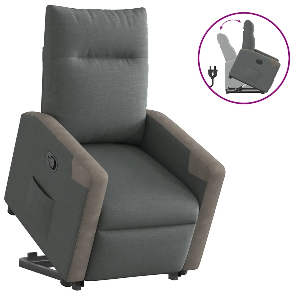 Poltrona | Sedia Relax Alzapersona Reclinabile Grigio Scuro in Tessuto