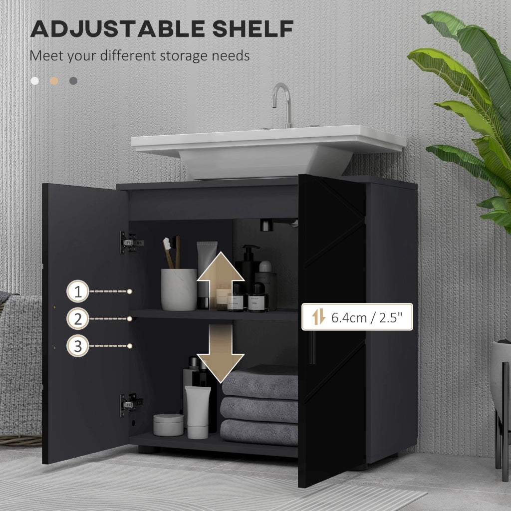 EasyComfort Mobile Sottolavabo Bagno in Legno con Armadietto 2 Ante, 60x30x60cm, Nero