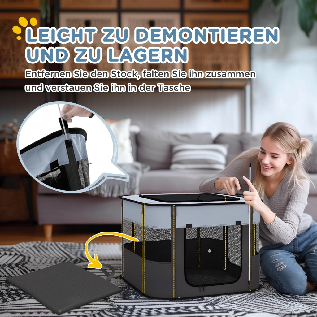 Area giochi pieghevole con finestre in rete e tasche portaoggetti per interni ed esterni in poliestere grigio 74 × 60 × 45 cm