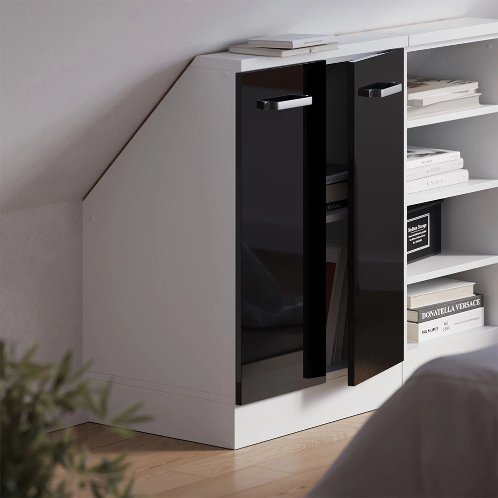 Mobile sottotetto Rion Nero lucido/Bianco con 2 porte Vicco
