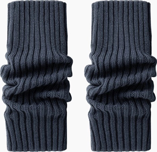 Sokke in lana geribbelata con cappuccio per donne, caldo invernale e autunnale, blu (40cm) - 40cm