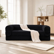 Divano letto 2 posti trasformabile in tessuto a coste nero; design salvaspazio