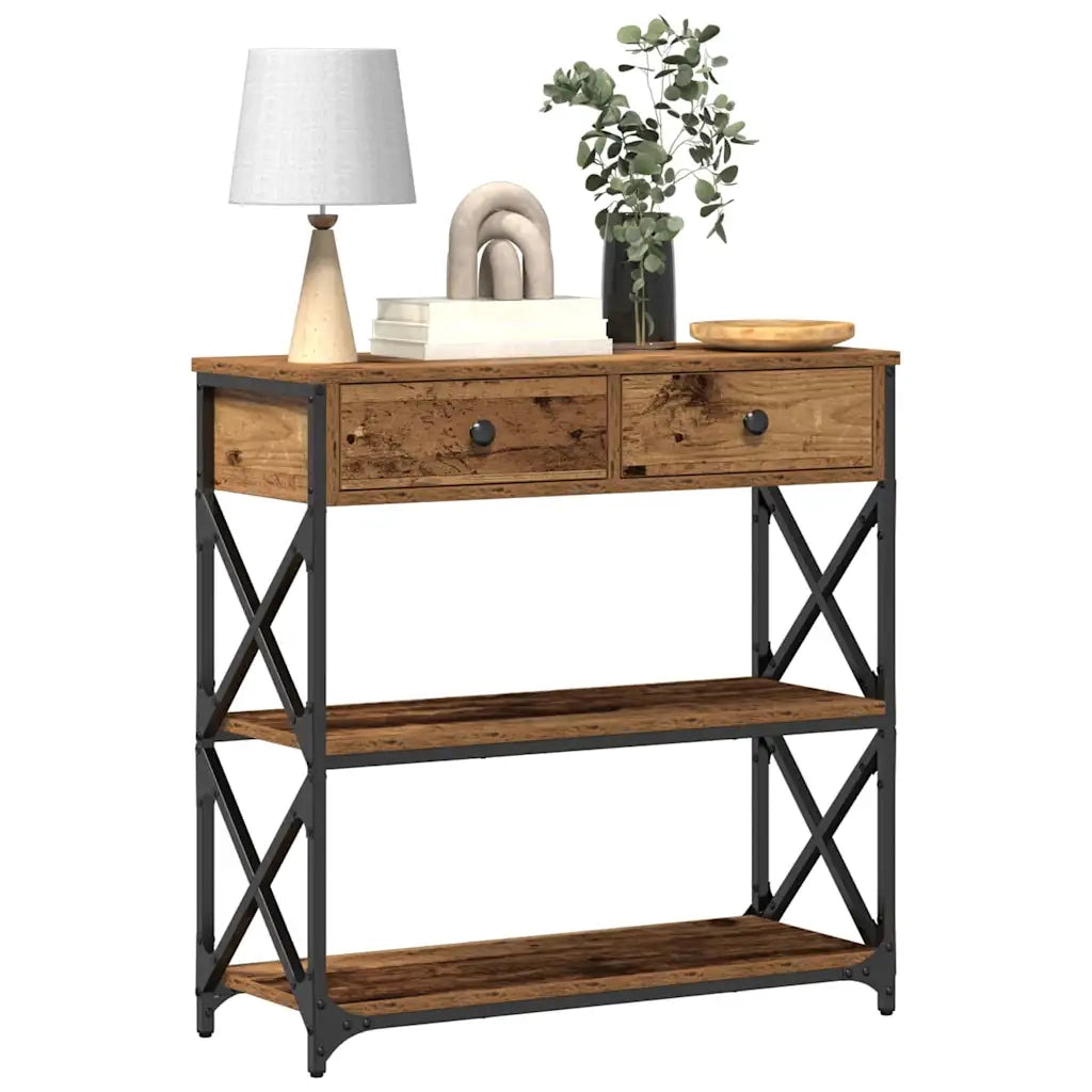 Tavolo Consolle | Tavolo d'Ingresso con cassetto Legno vecchio 75 x 28 x 75 cm