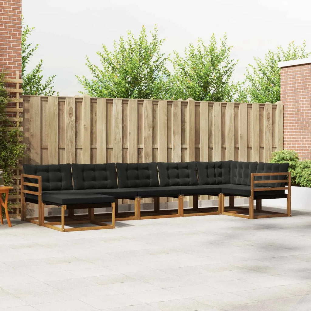 Set di divani da esterno con cuscino 7 pcs Naturale e Nero