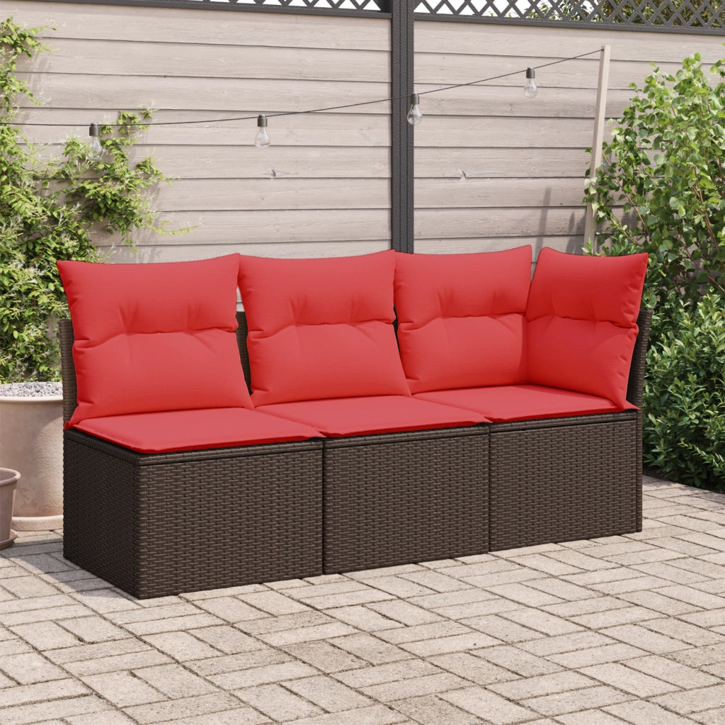 Divano da giardino con cuscini a 3 posti marrone in polyrattan