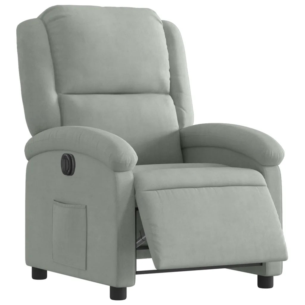 Poltrona | Sedia Relax Elettrica Reclinabile Grigio Chiaro in Vera Pelle