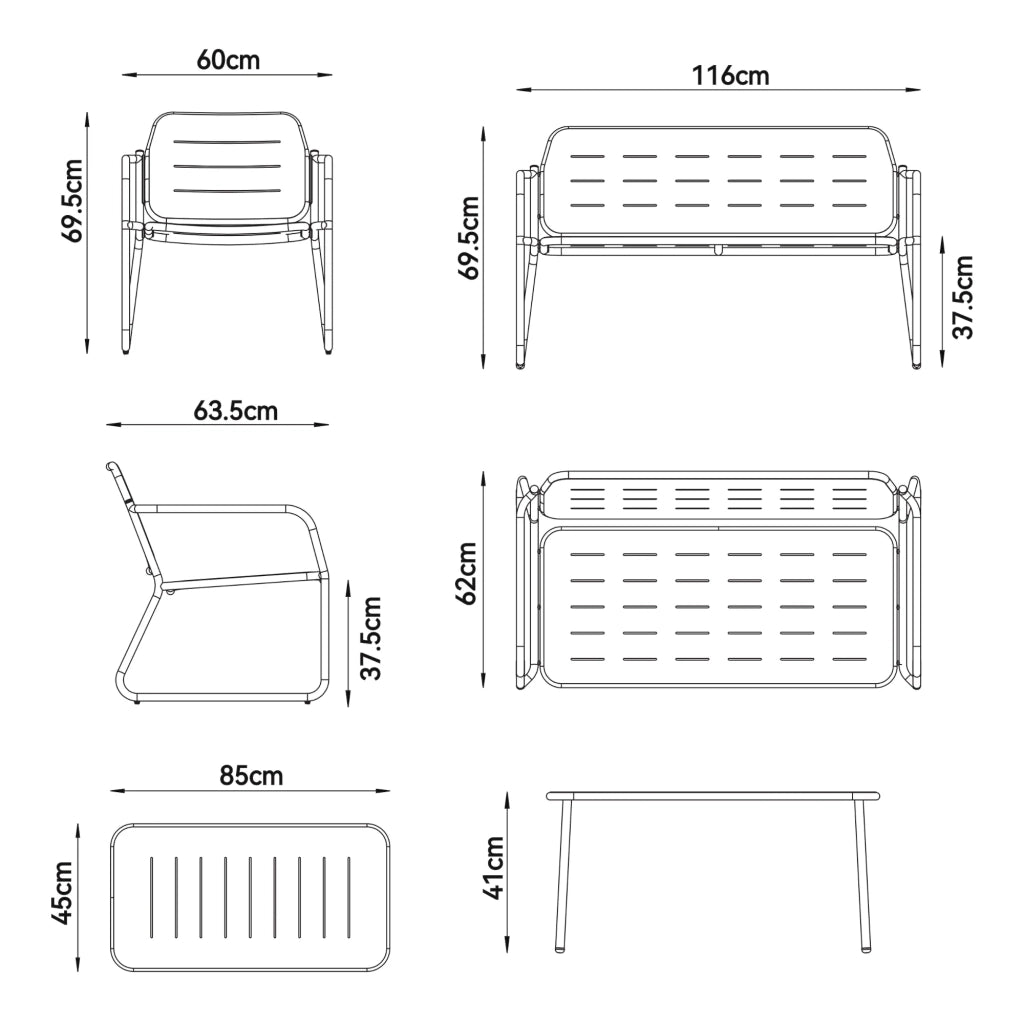 Set di mobili da giardino 4 pezzi acciaio grigio antracite 03_0009419