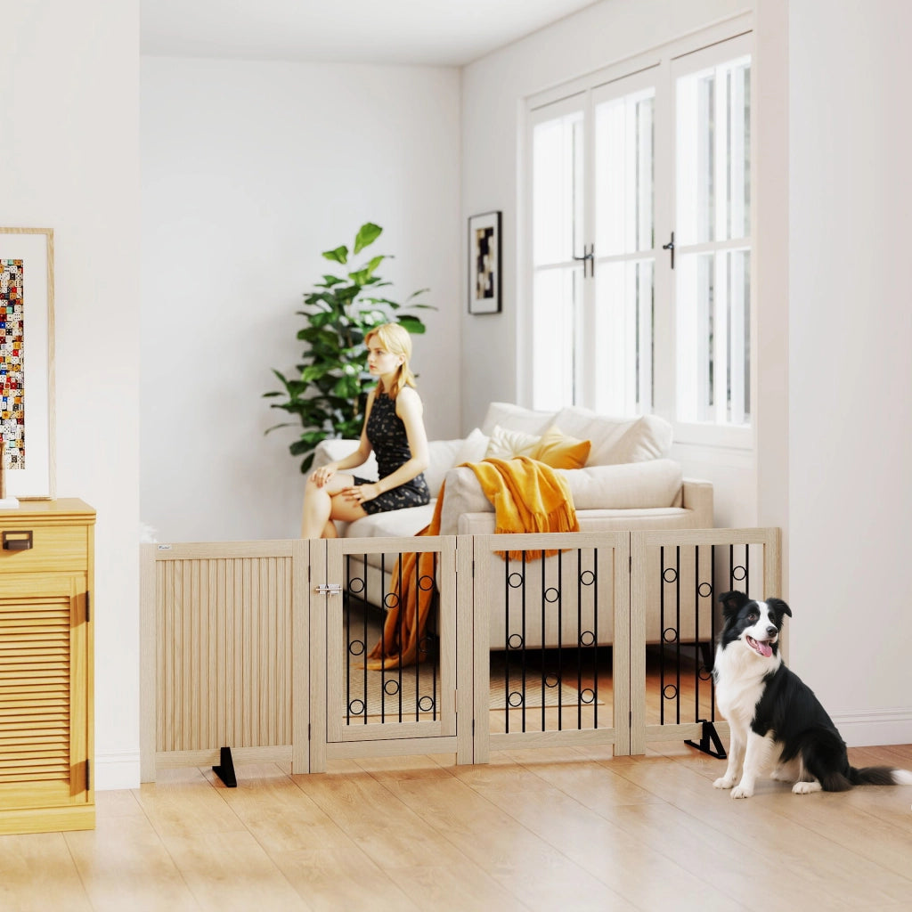 Cancello per animali domestici con porta ¨C zephmum ¨C MDF, acciaio, 4 pannelli