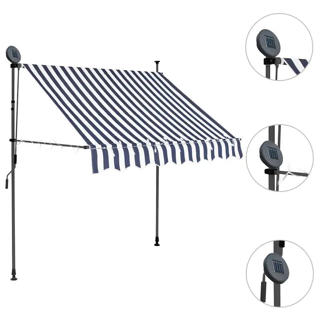 Tenda da Sole Retrattile Manuale con LED 150 cm Blu e Bianco cod mxl 18857