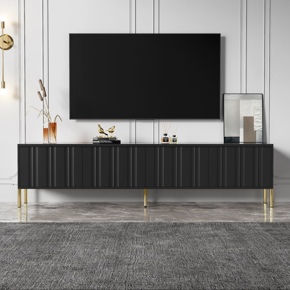 Mobile TV design - Xylo - 190x38x48 cm - Nero - Porte rainur?? piedi dorati