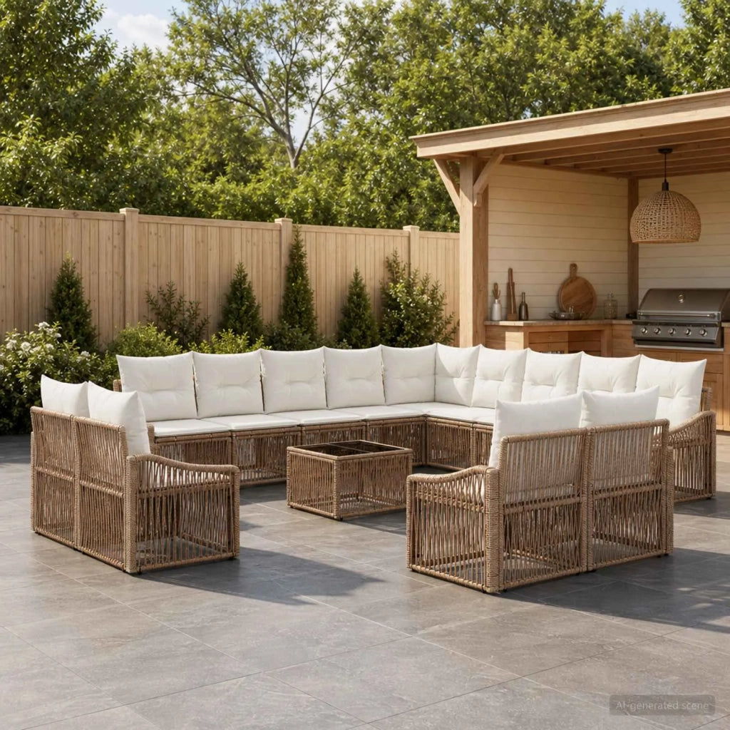 Set Divano da Giardino 14 pcs Beige polyrattan 3436191