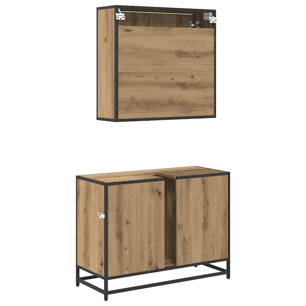 Set di mobili per il bagno con porta 2 pcs Rovere artigianale 3402528