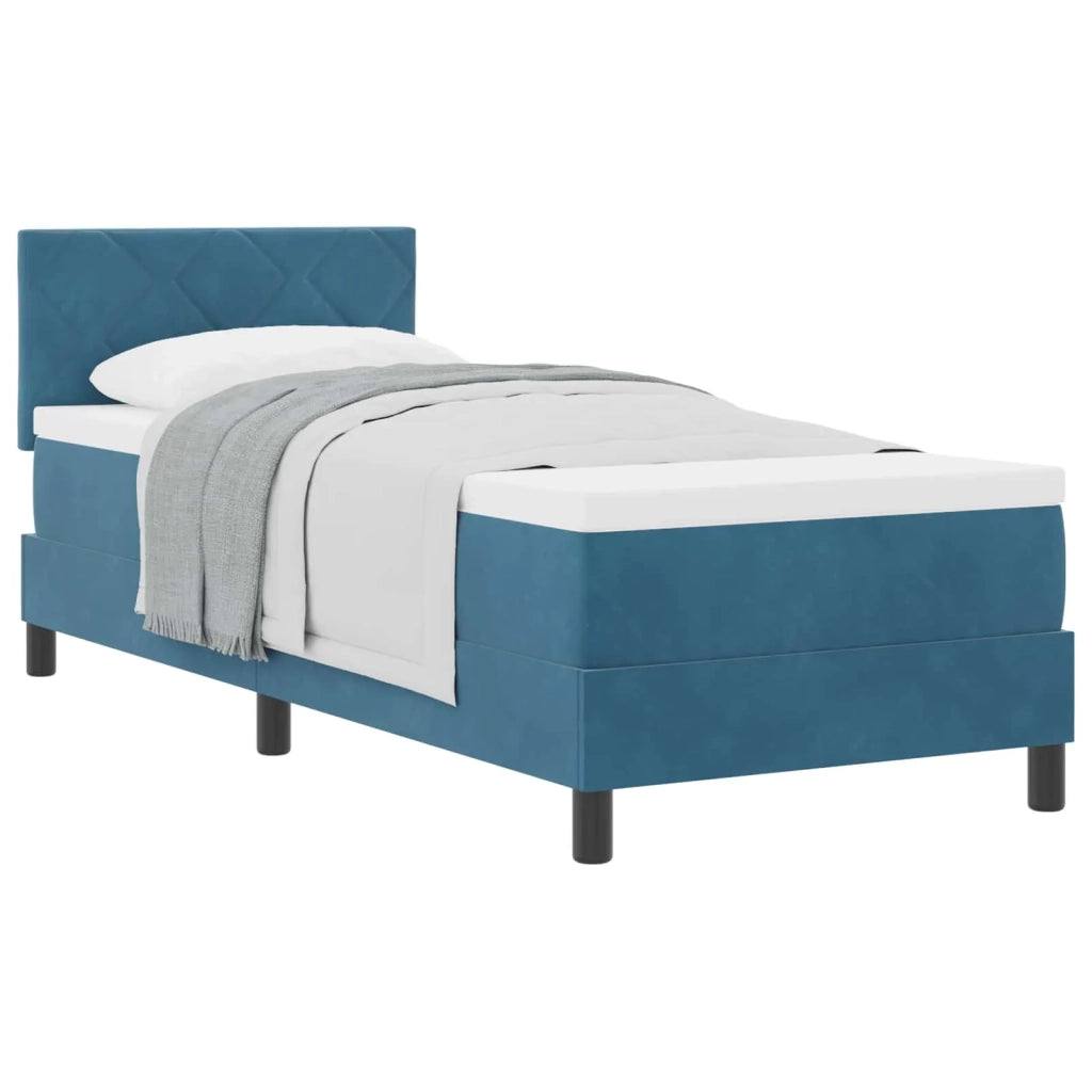 Letto singolo | Letto per adulti | Letto a molle con testiera Blu Scuro 80 x 200 cm Velluto