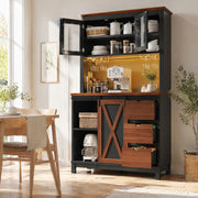 ARMADIO DISPENSA Alto 104x40x180 cm Nero Vetro e MDF con LED