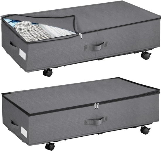 2 Pcs Scatole di Stoccaggio per Sotto Letto - Struttura in Metallo con Coperchio Vetrato per Coperte - Libri - Abiti - Giocattoli - Grigio - Housse in Non-Wovens Grigio