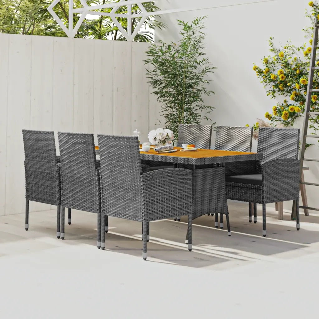 Set da Pranzo per Esterni 7 pz in Polyrattan Grigio