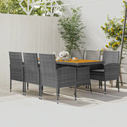 Set da Pranzo per Esterni 7 pz in Polyrattan Grigio