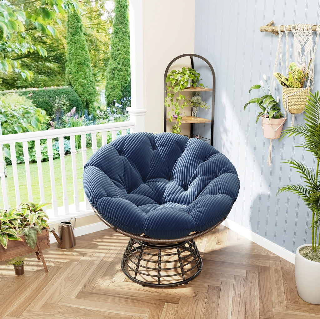 Poltrona Papasan girevole 360° con cuscino blu navy