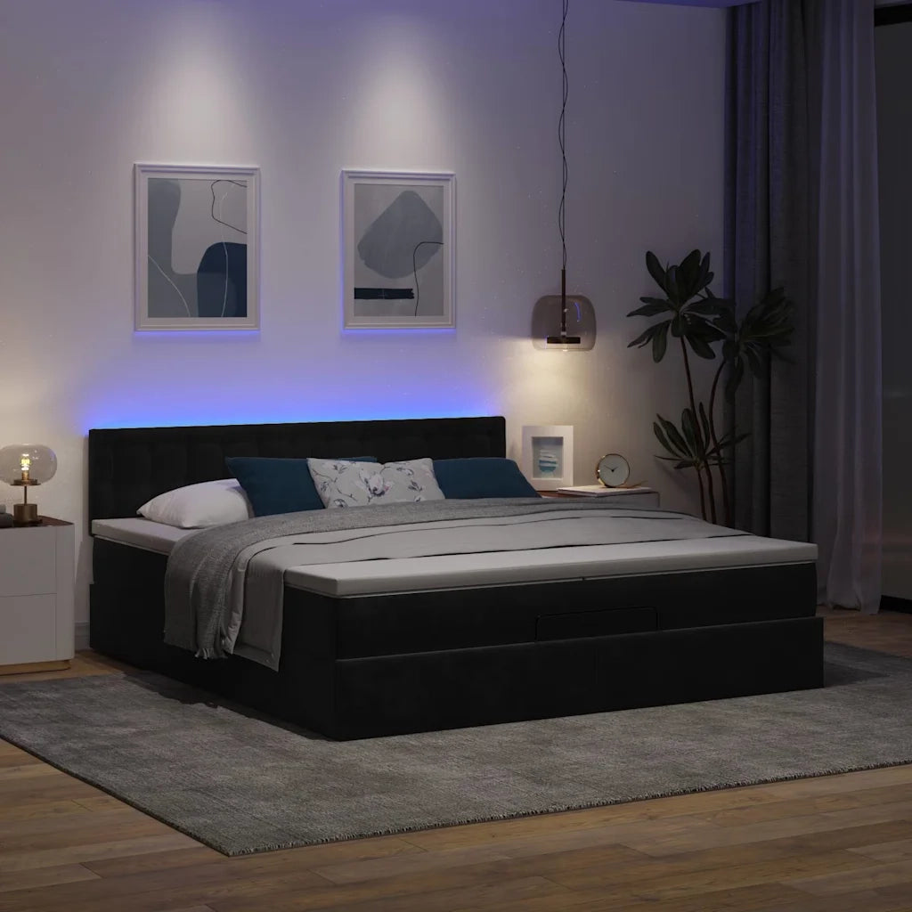 vidaXL Struttura Letto Pouf con Materassi Nero 200x200 cm Velluto