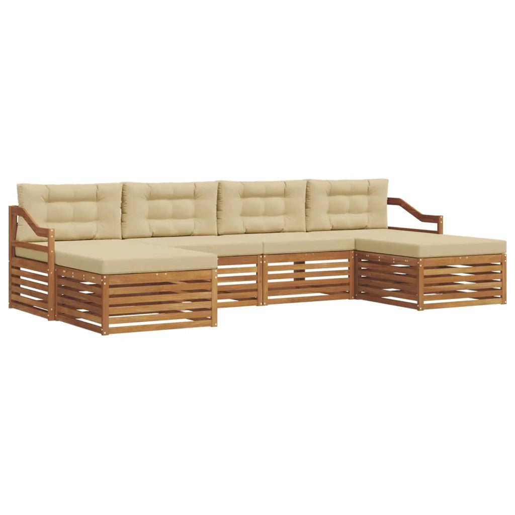 Set divani 6 pcs Naturale e Beige Legno di Acacia Massello