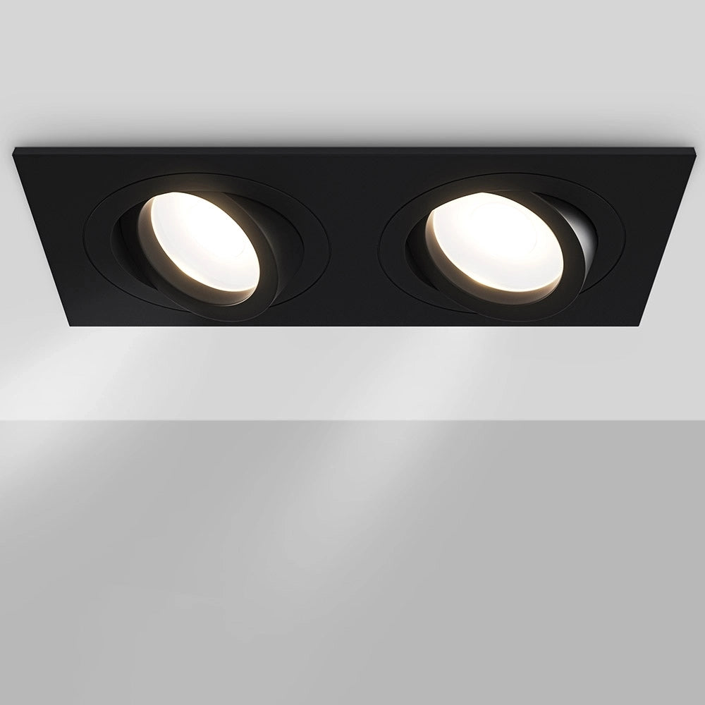 Doppio Faretto Da Incasso Moderno Atom Alluminio Nero 2 Luci Diffusore Tessile