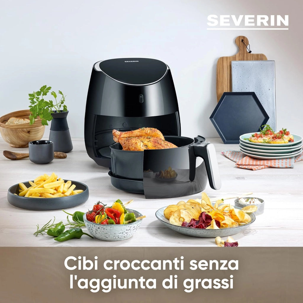 Severin fr 2445 friggitrice ad aria calda xxl 2000w da 5l, timer, regolazione temperatura, 8 programmi, friggitrice ad aria con display touch, friggitrice ad aria elettrica, nero