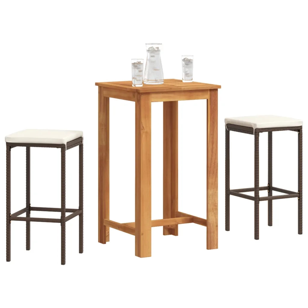 Set Bar da Giardino 3 pz | Set Salotto da Giardino Marrone in Legno Acacia e Polyrattan