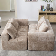 Divano 158x90x60 cm con chaise longue; tasche laterali e cuscino in chenille khaki