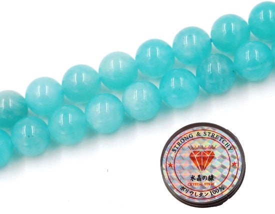 Kralen con corda per la creazione di accessori 8 mm = 96 pezzi e 1 rotolo di corda Amazonite AAA 8 mm