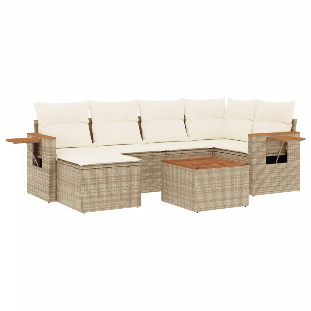 Set Divani da Giardino 7 pz con Cuscini Beige in Polyrattan