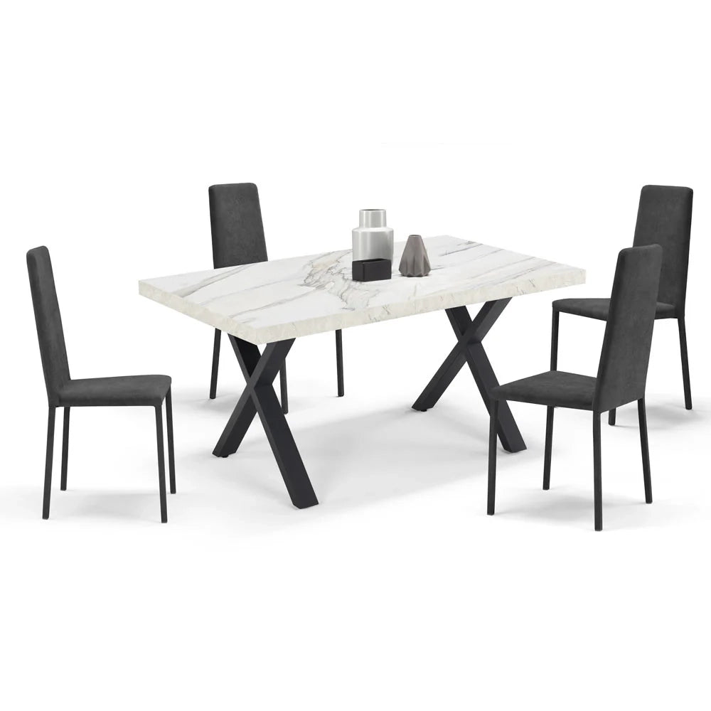 Tavolo allungabile da pranzo Marmo di Carrara 145x85 MADE IN ITALY modello PABLO fino a 195 CM per sala da pranzo, cucina e soggiorno, design moderno con top in melaminico