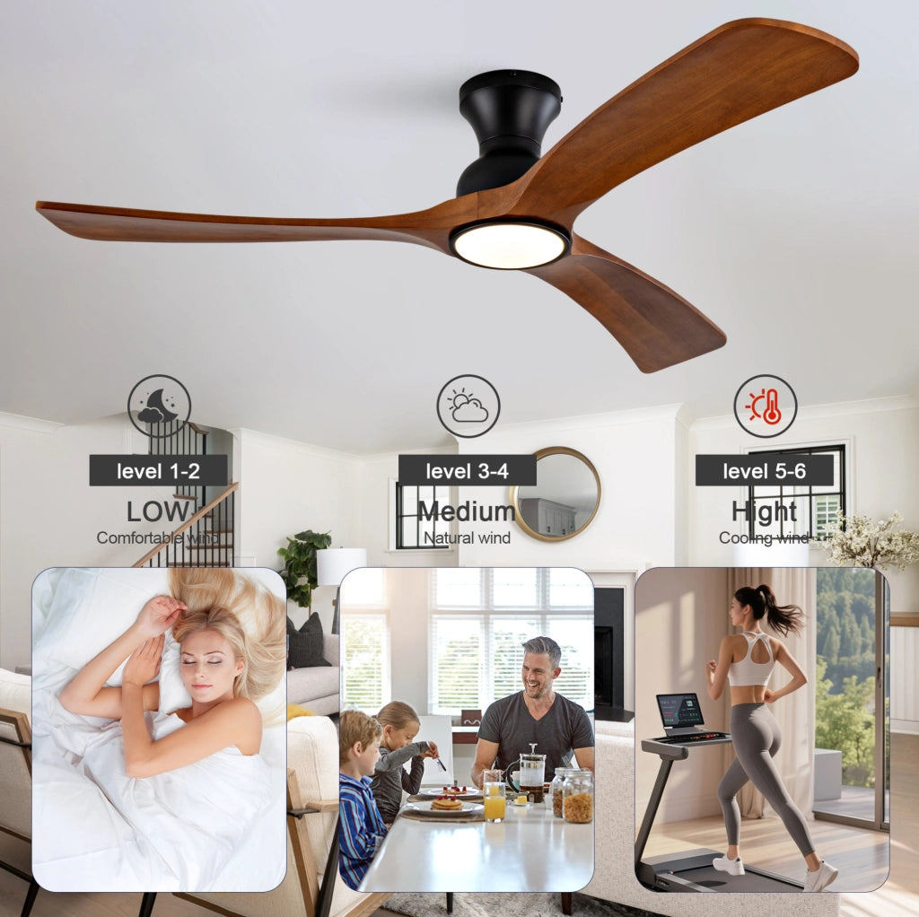 Ventilatore da soffitto 52 pollici con LED, telecomando e pale in noce scuro