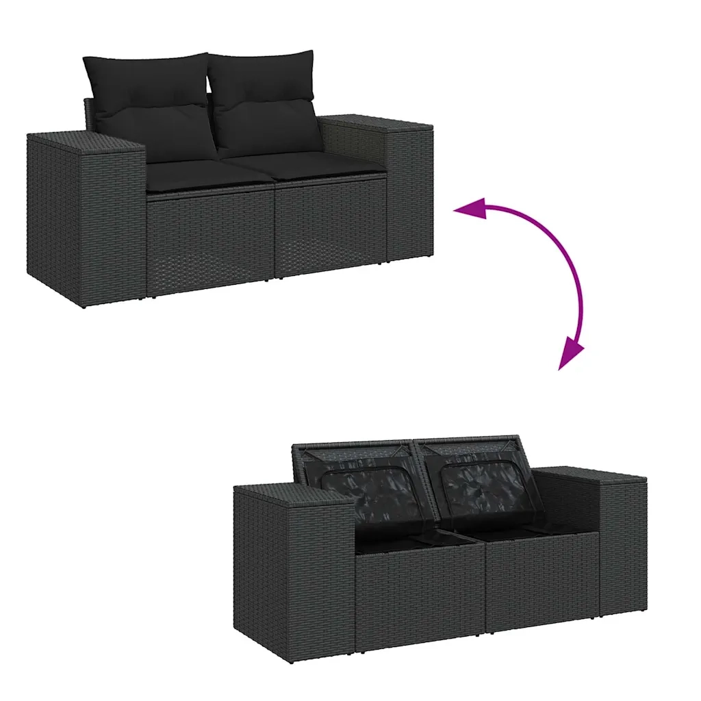 Set Divani da Giardino 9 pz con Cuscini Nero in Polyrattan 3327352