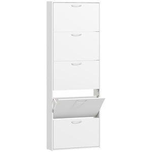 Mobile Scarpiera a 5 Ante Antiribaltamento 65x17x180.5 cm in Legno Bianco