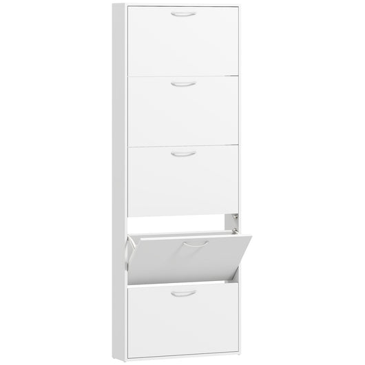 Mobile Scarpiera a 5 Ante Antiribaltamento 65x17x180.5 cm in Legno Bianco